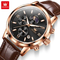 OLEVS Leather Men's Fashion Waterproof Chronograph Quartz Watch (Rose black)