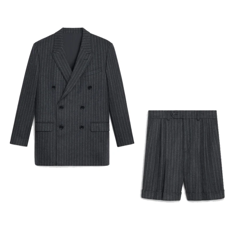 NIGO Wool Jude Striped Flannel Flat Collar 6 Double-Breasted Jacket, Shorts Coat Suit #nigo55248