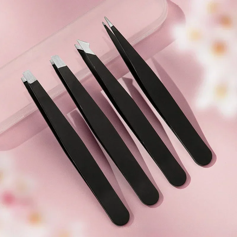 1/4Pcs Pink Black Eyebrow Tweezer Eyebrow Trimming and Hair Removal False Eyelash Clipper Beard Removal Forceps Beauty Tool 6