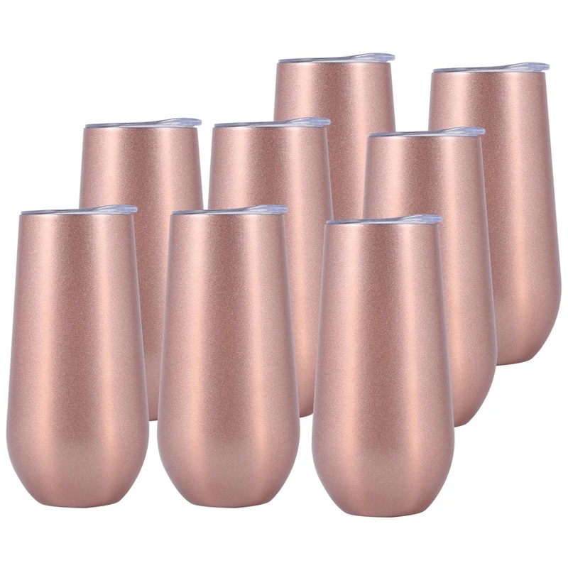 8 Packs Stemless Champagne Flutes Wine Tumbler, 6 OZ Double-Insulated Wine  Tumbler With Lids Unbreakable Cocktail Cups - AliExpress