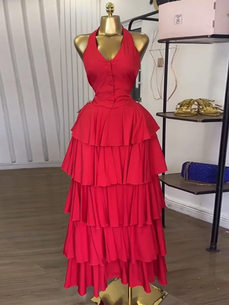 Wmstar Two Piece Set Women Wholesale of Sweet Fresh Halter Vest High Waisted Cake Skirt for The Summer of 2025 Vacation Outfit