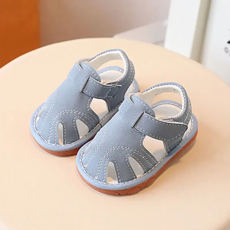 Kids Sandals With Sound 0-2 Years Baby Summer Toddler Boy Girl Beach Shoes Newborn Infant First Walkers Close Toed