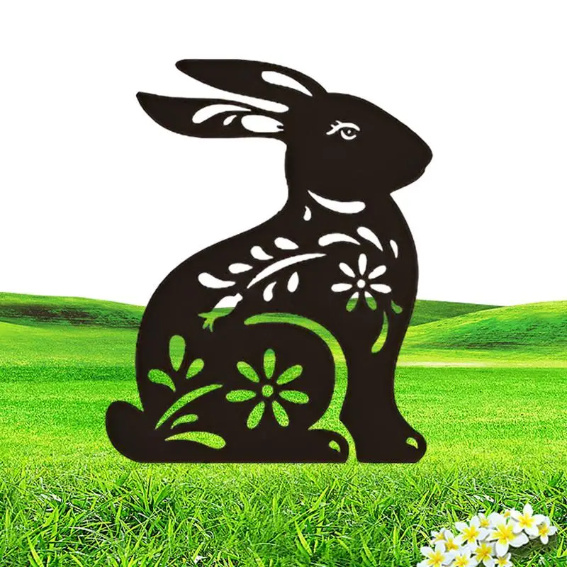 

Easter Rabbit Silhouette Stake Metal Yard Art Animal Statue Rabbit Easter Garden Cute Black Bunny Garden Outdoor Yard Art Decor