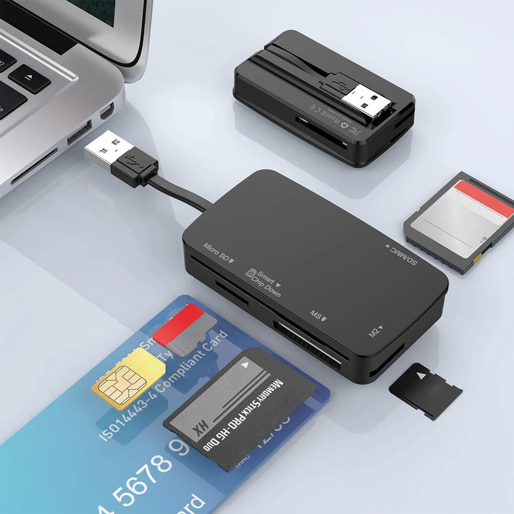 6 in 1 USB 2.0 All In One ID Card Bank Card Reader 480Mbps Speed SD Card Reader Adapter Support Smart Card Micro SD MS M2 SD/MMC