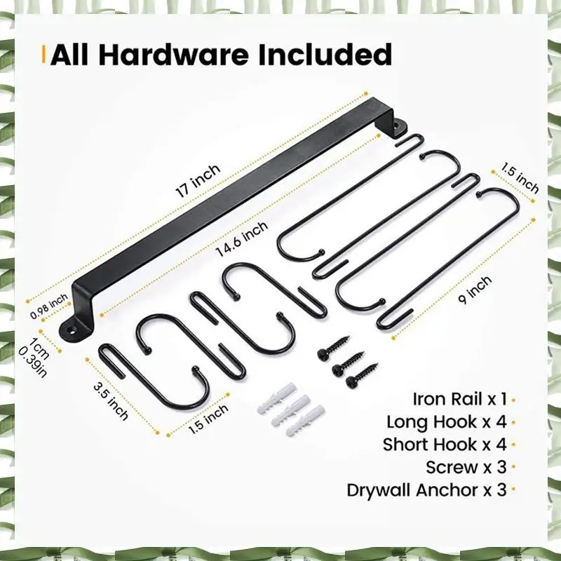Coffee Mug Holder For Wall 17-Inch Coffee Bar Cup Hanger Hooks Hanging Cup Rack Storage Organizer 2Pcs Durable