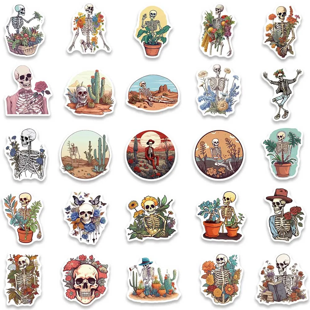 Cool Retro Cartoon Flower and Skeleton Aesthetic Stickers Waterproof Graffiti 50pcs-cartoon stickers,decorative stickers,graffiti stickers