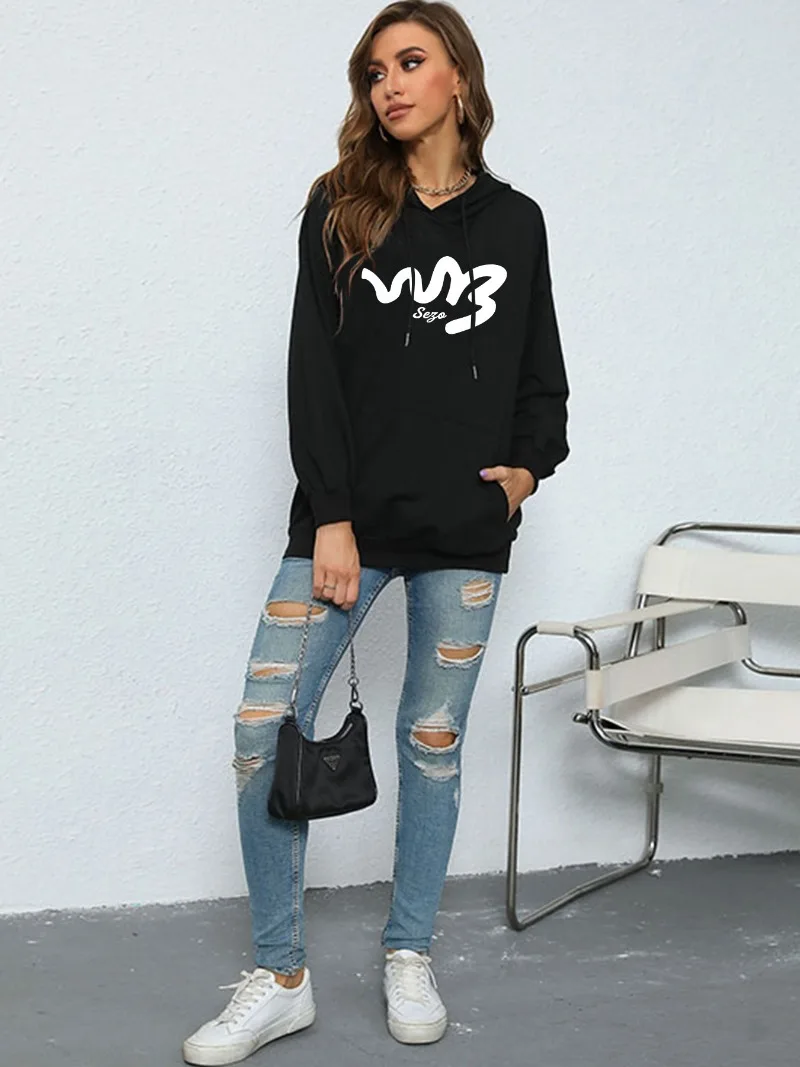 2022 Autumn/Winter New Women's Wear Design Feel Plush Loose Printing Loose Relaxed Versatile Solid Color Sweater Hoodie