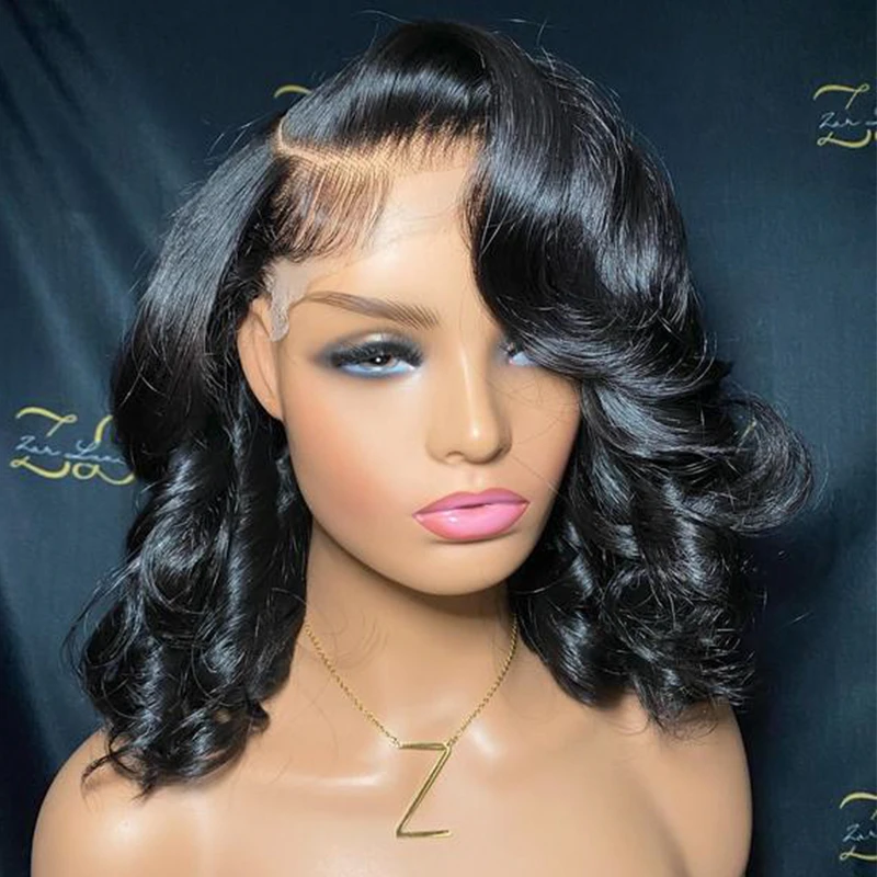 Short Bob Wig Body Wave Wavy 13x4 Lace Frontal Remy Human Hair Wig For