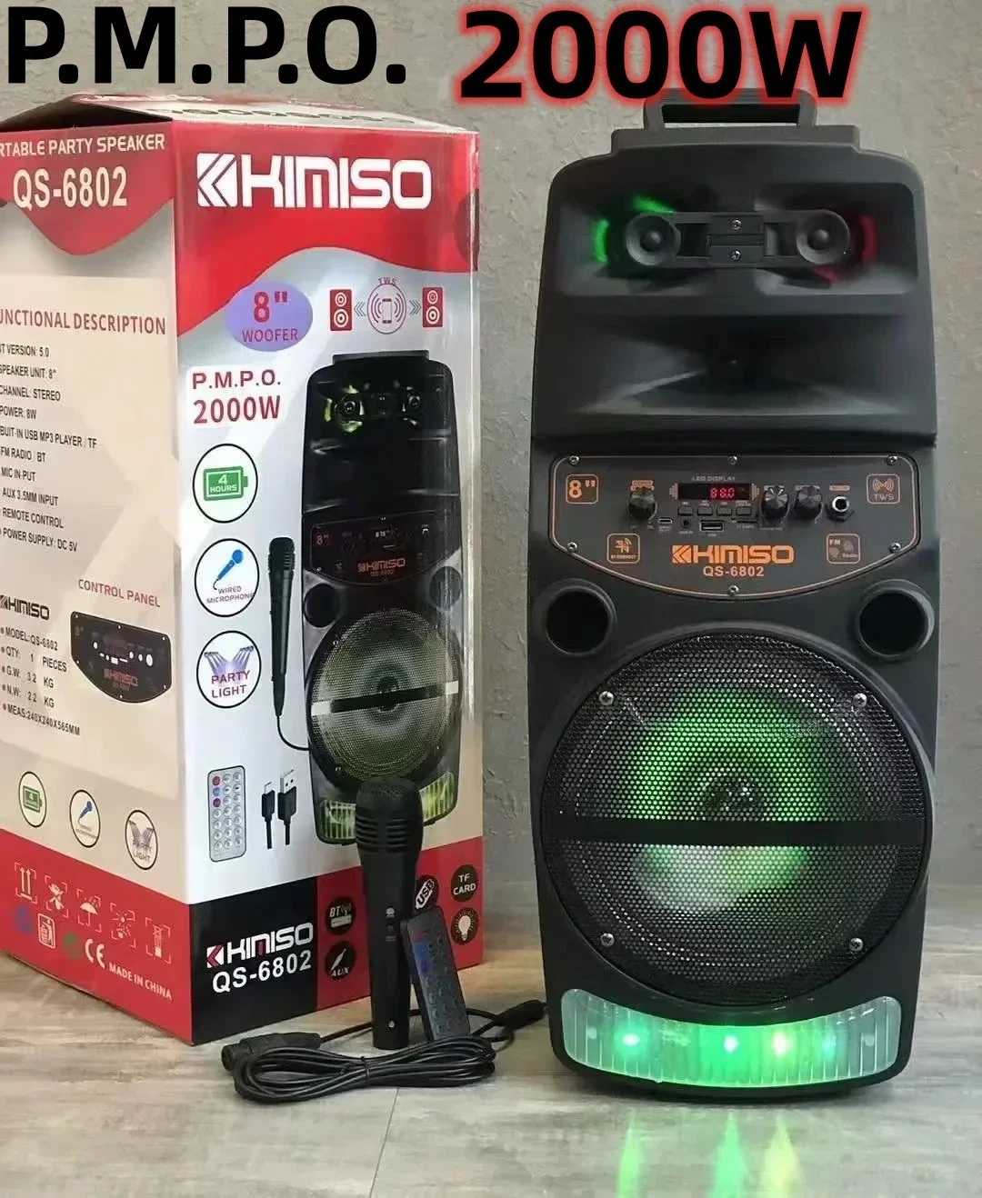 KIMISO QS-6802 8-дюймовая переносная Беспроводная Bluetooth-Колонка 2000 Вт