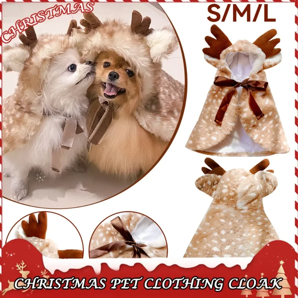 Christmas Pet Costume Elk Cape Warm Clothes Cute Dog Cloak For Festival Party Dress Up Apparel Cats And Dogs Festival Costumes
