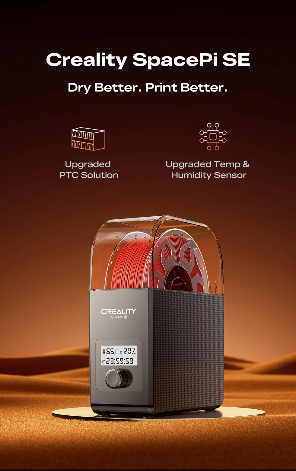 Creality New 1KG Filament Dry Box Space Pi SE Adjustable Temperature 45℃-65℃ Hot-Air Heating 0-24h Setting