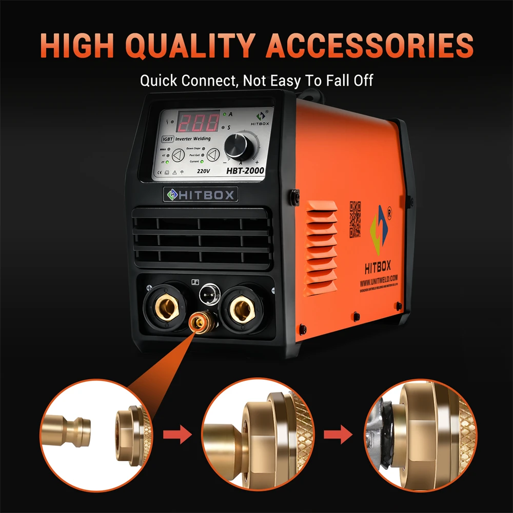 HITBOX DC Tig Welding Machine Real 200A TIG MMA ARC Stick Welders IGBT Inverter Welding HBT2000 220-240V 2T 4T Soldador Welder 4