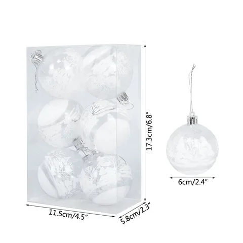 

6pcs 6/8cm Transparent Snow Christmas Balls Pendant Christmas Tree Decorations Clear Baubles Balls Hanging Ornament Navidad Gift