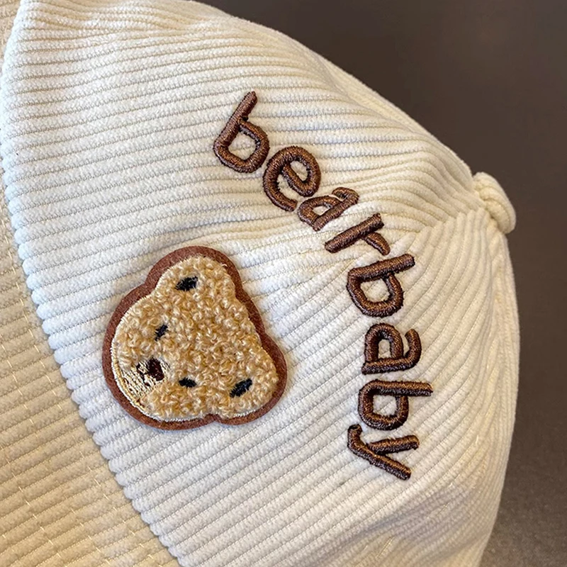 Autumn Corduroy Baby Fisherman Cap Cute Cartoon Bear Kids Basin Caps 6-24M Boys Girls Outdoor Sunshade Visors Toddler Bucket Hat 4