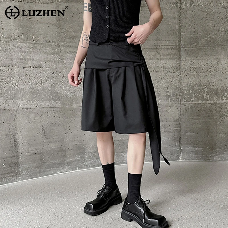 

LUZHEN Personality Trendy Splicing Design Five Point Pants New Original Stylish Elegant High Street Men's Straight Shorts LZ3430