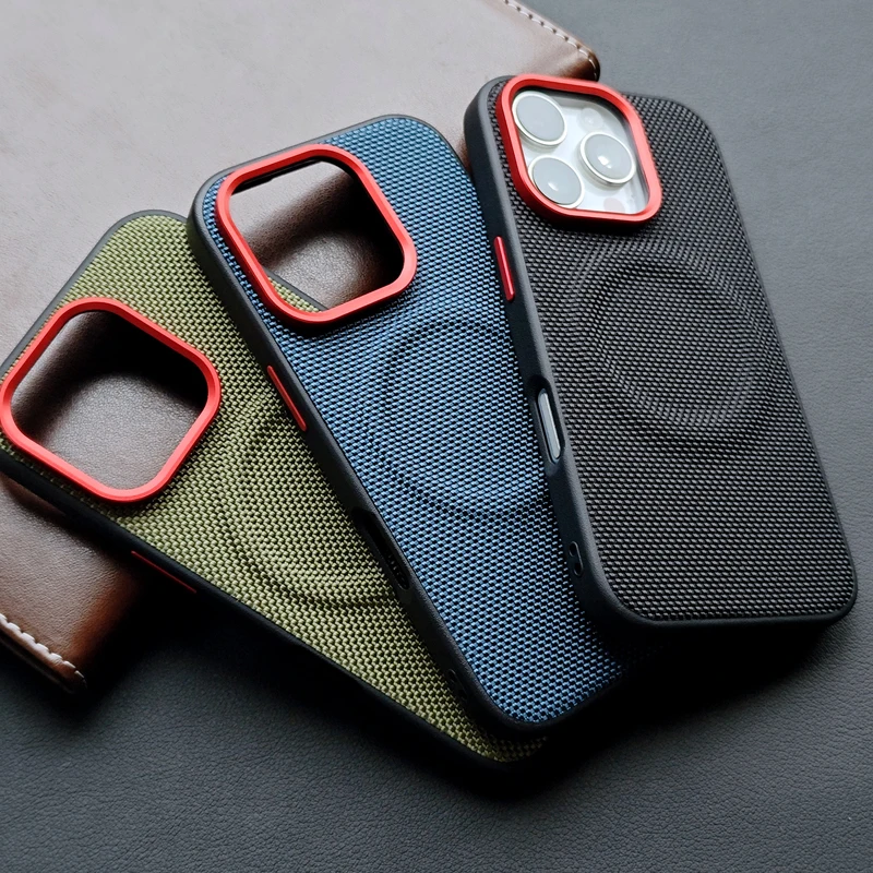 Luxury Magnetic Soft TPU & Nylon Woven Leather Anti-Fingerprint Phone Case Cover