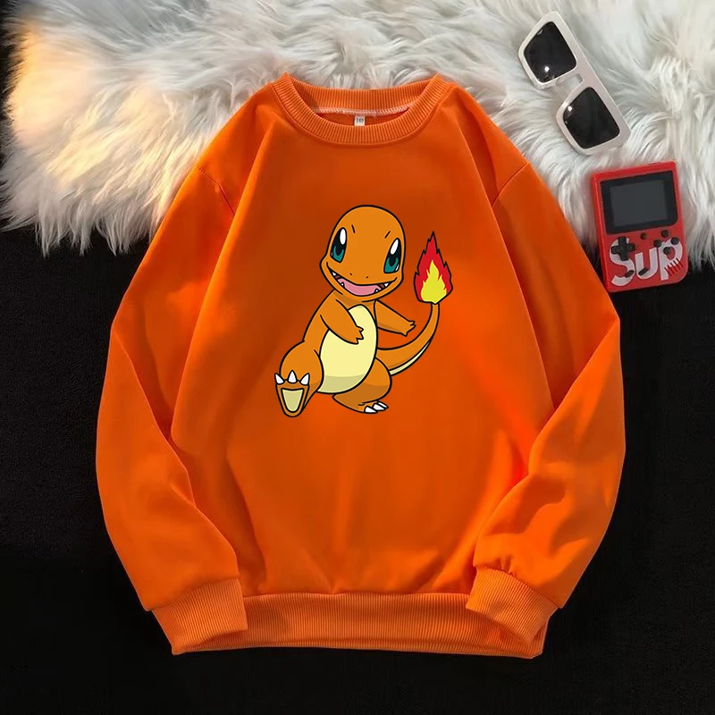 thumbnail image 1 of Kids Crew Neck Sweatshirt Boys Girls Casual Warm Top Anime Cartoon Pikachu Charmander Print Pullover Child Birthday Gift, 1 of 5