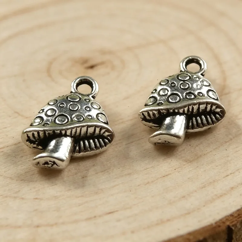 130 Stück antiksilberfarbene Pilz-Anhänger, 17 x 13 mm, DIY-Armbänder, Schmuckherstellung # 4211