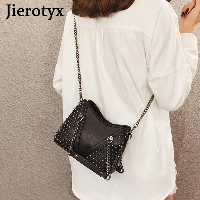 JIEROTYX Borsa a tracolla con borchie in pelle da donna in pelle stile punk con rivetti rock con borsa a portafoglio a catena per ragazze_voghion.com