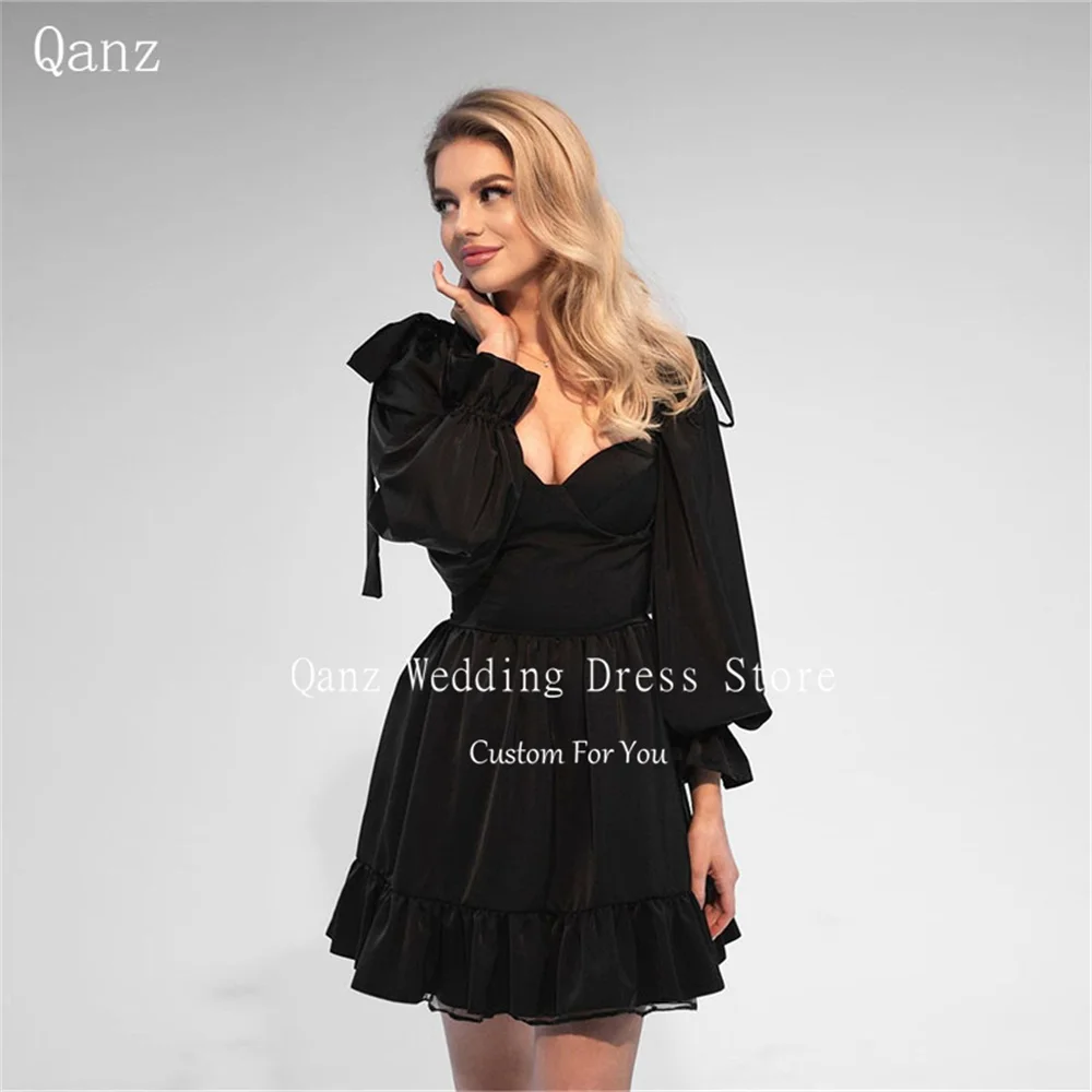 

Qanz Short Simple Homecoming Dresses Black Girls Long Sleeves Plus Size Vestidos De Festa 2024 Vestidos Para Eventos Especiales