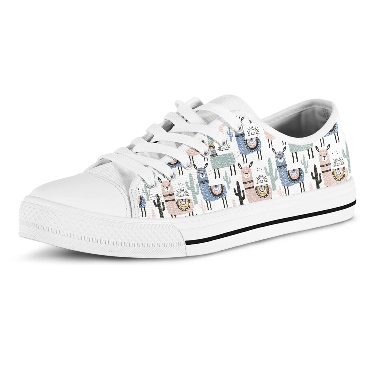 Cute Cartoon Llama Vintage Style Flats Canvas Low Top Vulcanized Shoes For Women Breathable AF Mesh Running Shoes