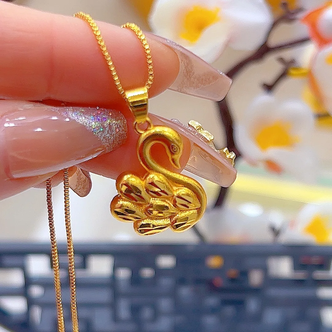 Luxury 24K 9999 Pure Gold Little Swan Women's Pendant Fashion Necklace Pendant