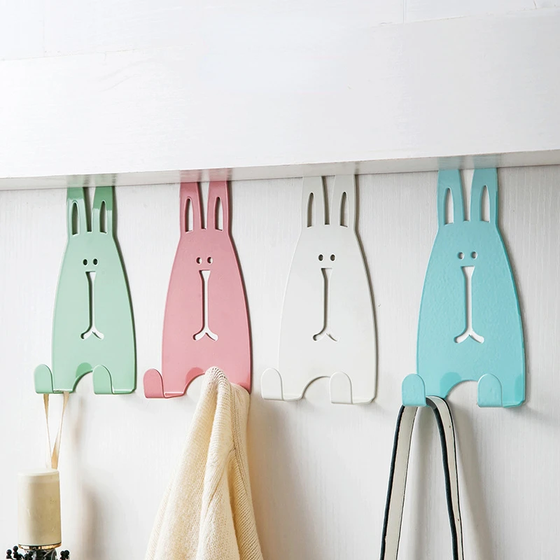 

Cartoon Rabbit Door Back Hook Punch free Cupboard Rear Hanger Bedroom Kitchen Wardrobe Wall Hanger Home Storage Shelf Coat Hook