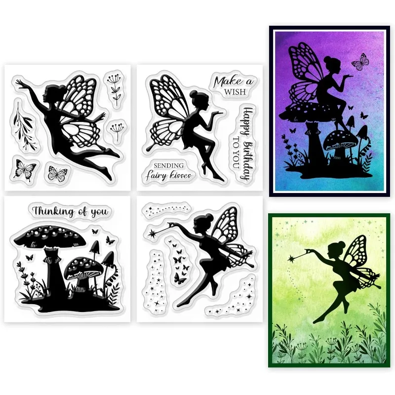 4Pcs Fairy Mini Clear Stamps for DIY Scrapbooking Elves Mini Silicone Clear Stamp Seals Transparent Stamps for Cards Making for clear stamps,clear rubber stamps