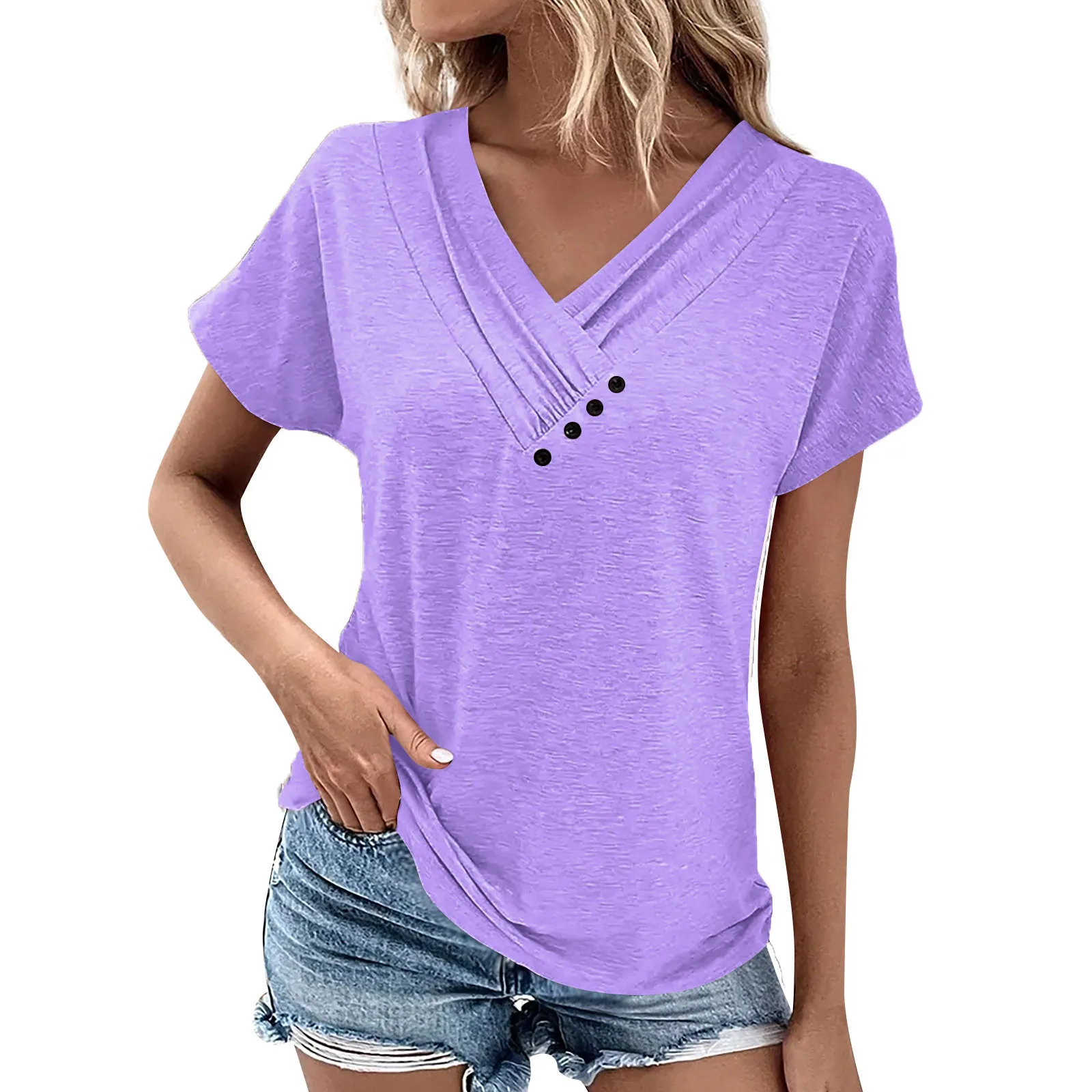 

Womens Tops Oversized Tshirts Roupas Femininas Top Female Summer Tops For Women Solid Color For Women V-Neck Short Sleeve Comfy