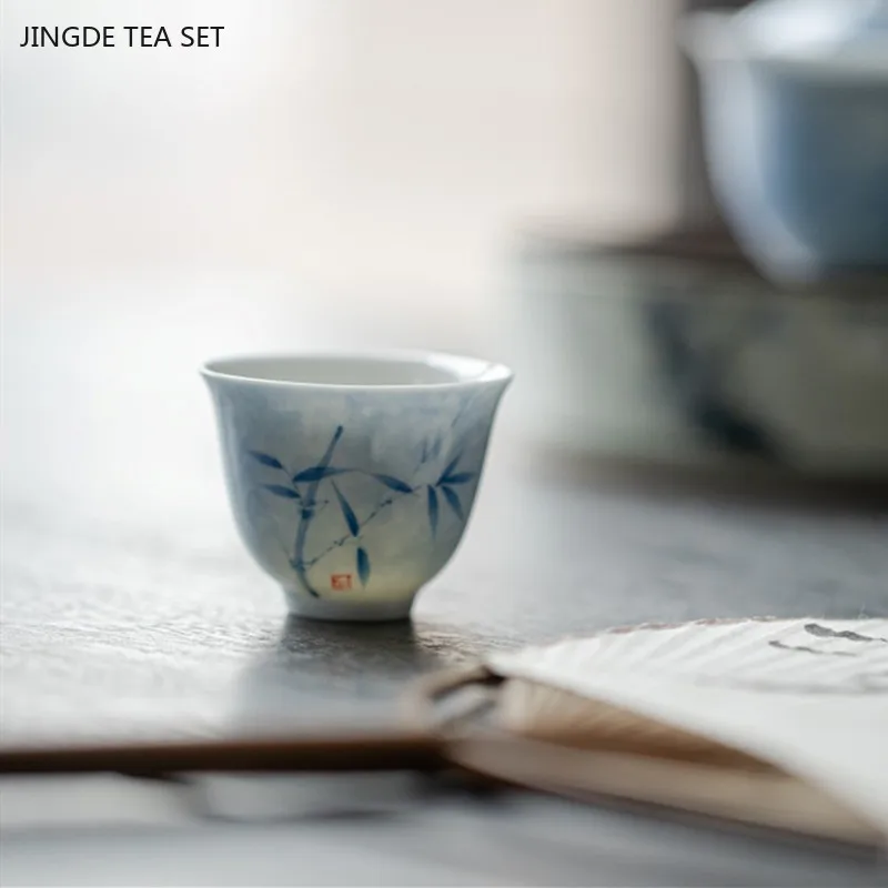 40ml Hand-painted Blue and White Porcelain Tea Cup Underglaze Beauty Master Cup Ceramic Personal Single Cup Home Tea Accessories