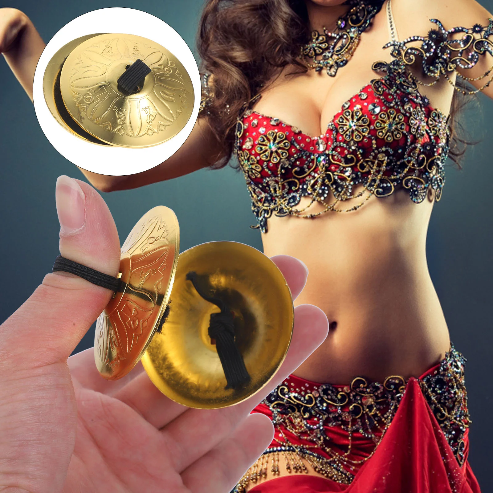 

2 Pairs Sequins Belly Dancing Finger Cymbal Woman Mini Accessories Children Percussion Instrument Copper Cymbals Kids
