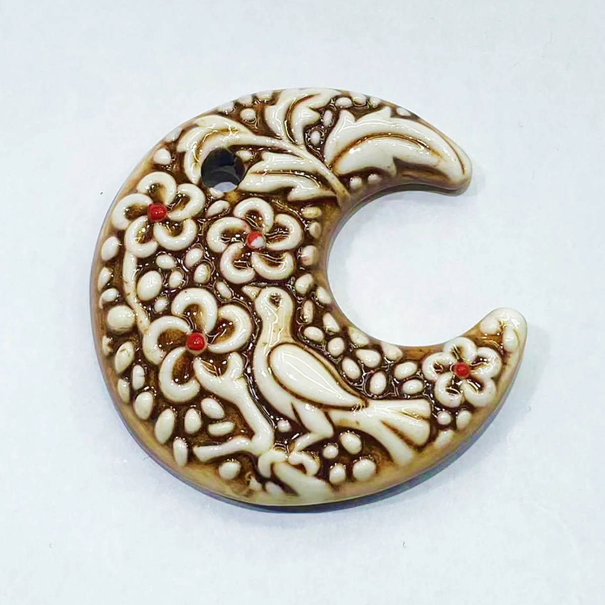 52*12MM Moon Shape Bird Flowers Pattern Big Ceramic Porcelain Pendant Necklace DIY Handmade Jewelry Accessory |
