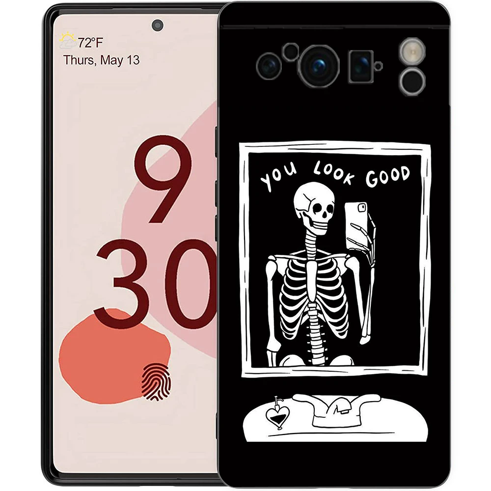 Black Soft Shell Phone Case with Funny Skeleton Design