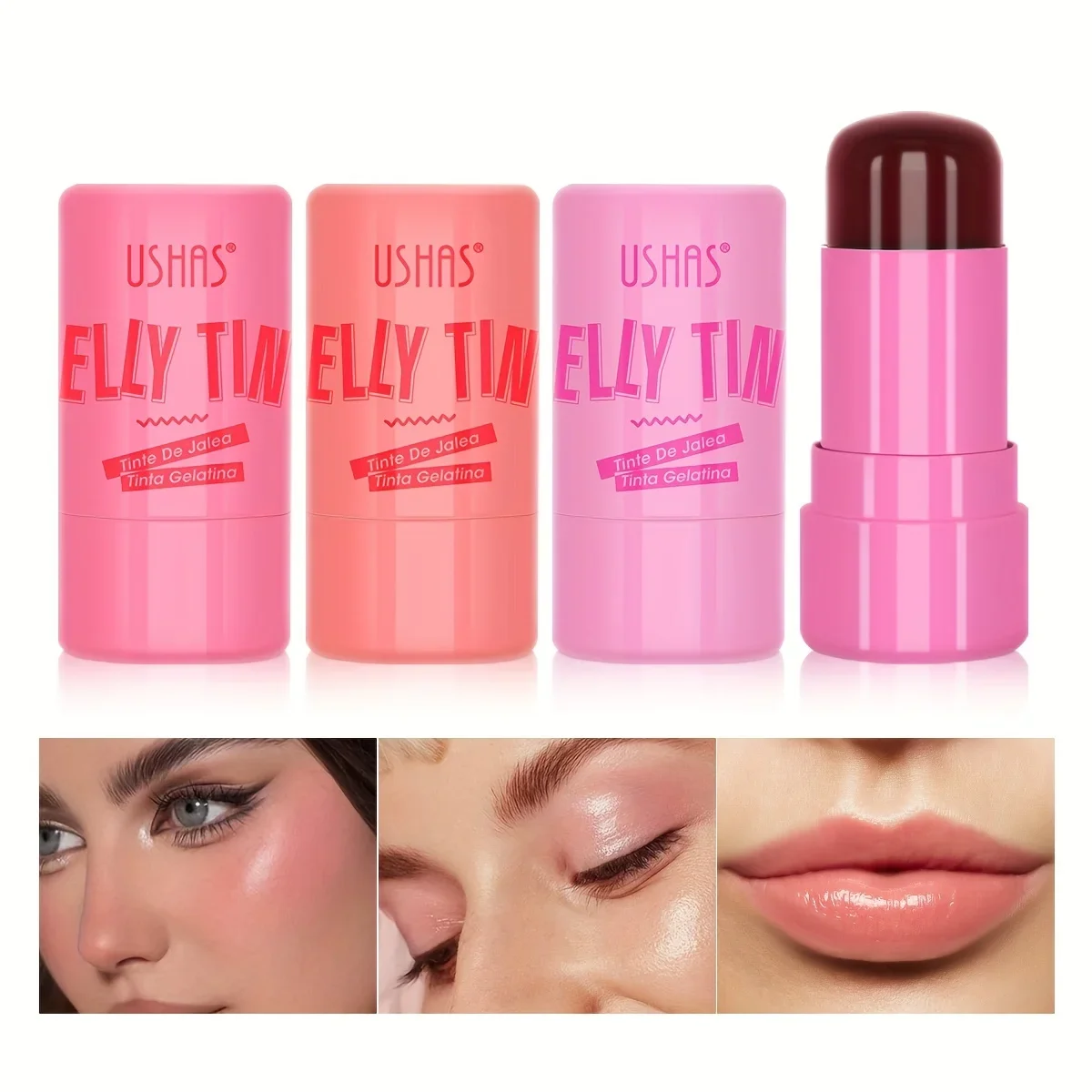 4 Colors Jelly Blush Stick Lip Balm Eyeshadow 3-in-1 Multi-Use Matte Blush Moisturize Brighten Lip Gloss 1
