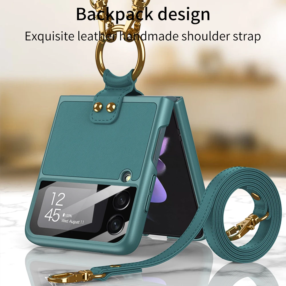 

Ckhb-CJ4 With Key Ring Phone Case Z Flip 3 5G Case For Samsung Galaxy Z Flip 3 Girls Necklace Cord Lanyards Rope Strap Cover