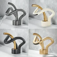 Faucet Bathroom Hollow Out Design Waterfall Basin Mixer Taps Cold and Hot Milk White Gold Basin Faucet Single Hole Torneira 2