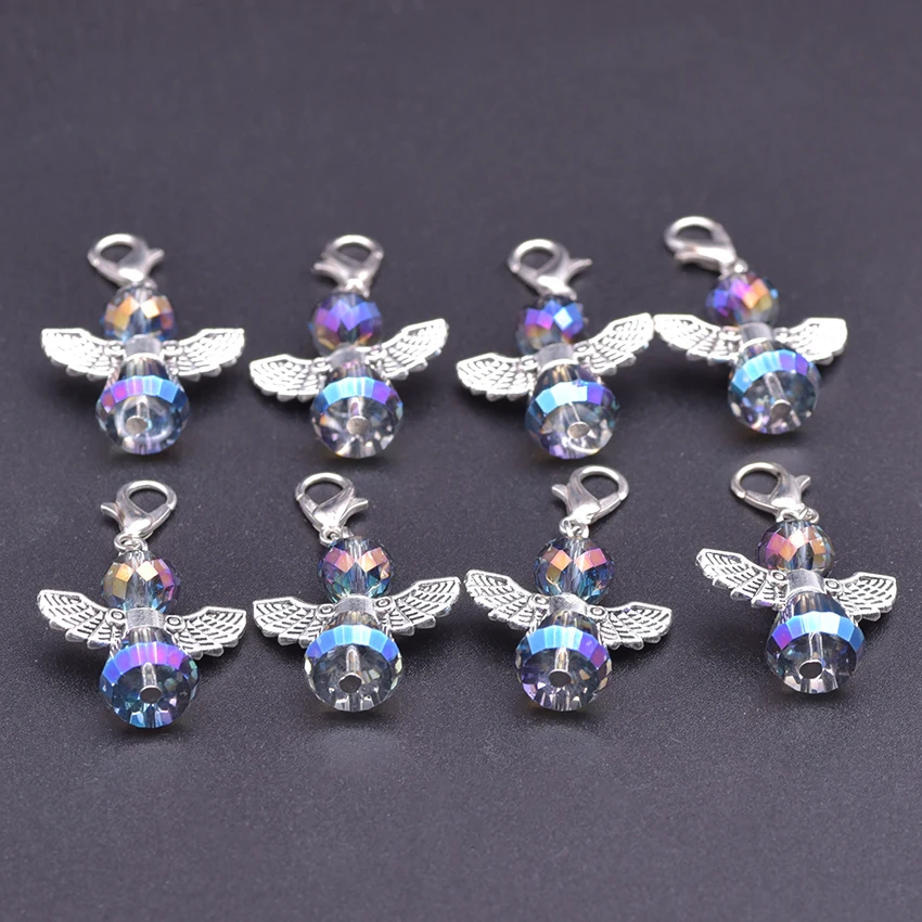 

6/12pcs New Angels Guardian Charms Angel Wings Pendant With Lobster Clasp For Jewelry Making Supplies Handmade Accessories Gift