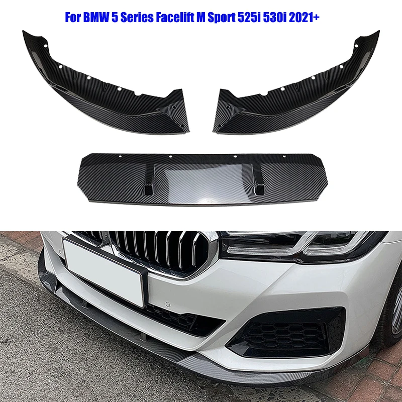 

3Pcs Car Front Bumper Lip Spoiler Cover Side Slitter Body Kit Guards Stickers For BMW 5 Series G30 M Sport 525i 530i 2021+