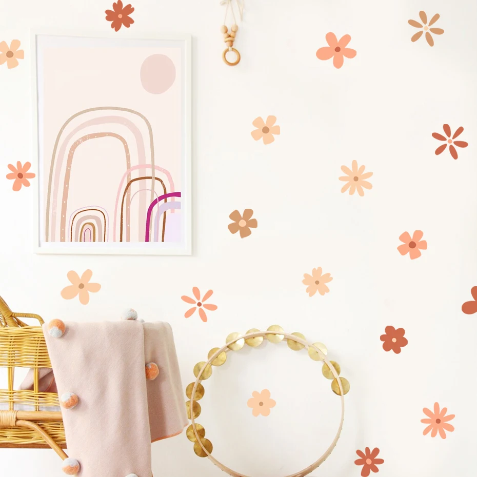 Wall Stickers Boho Daisy Floral Wall Stickers Children Nursery Vinyl Wall Art Decal Kids Baby Peel and Stick Girls Room Interior Home Decor