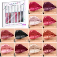 DUNUF 6-Piece Liquid Glitter Lipstick Set - Glossy Finish, Long-Lasting Waterproof Lip Stain in Mixed Color System, Orange, Pink 1