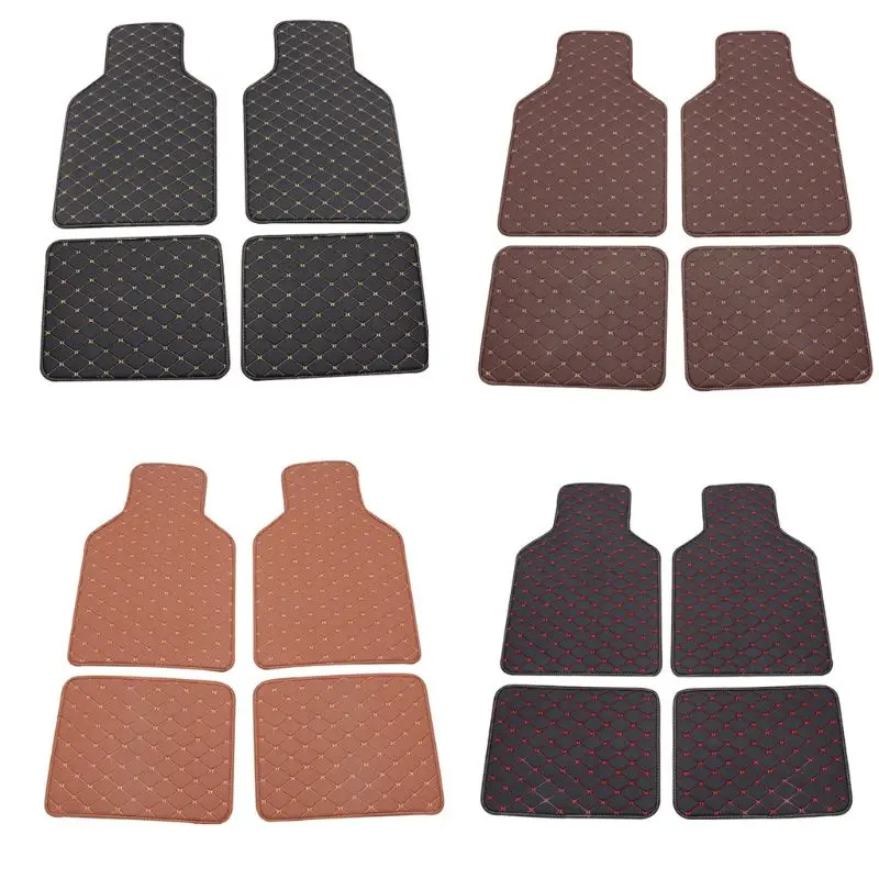 M76E 4Pcs Car Floor Foot Mats Universal Auto Foot Pads Cushion PU Leather  Carpets - AliExpress