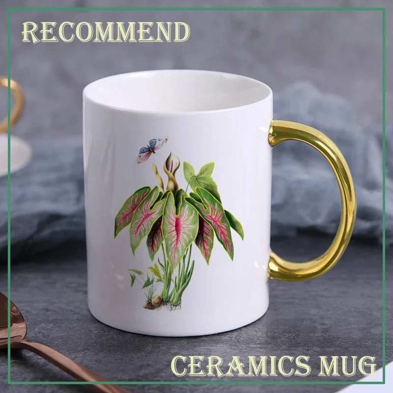 Exquisite keramik tasse kreative becher Tropischen pflanzen muster kaffee becher zu hause trinken tasse milch saft frühstück tasse KTZW-052