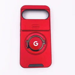 Armor Metal Ring Stand Shockproof Phone Case with Slide Camera Lens Protection - Pixel 10 (Red)