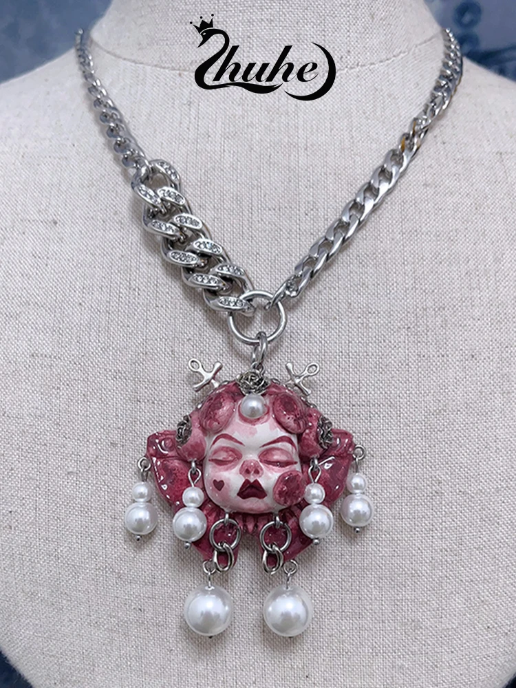 

2024 New Stone Plastic Spice Girl Doll Necklace For Women's New Gothic Style Copper Alloy Jewelry Party Gift