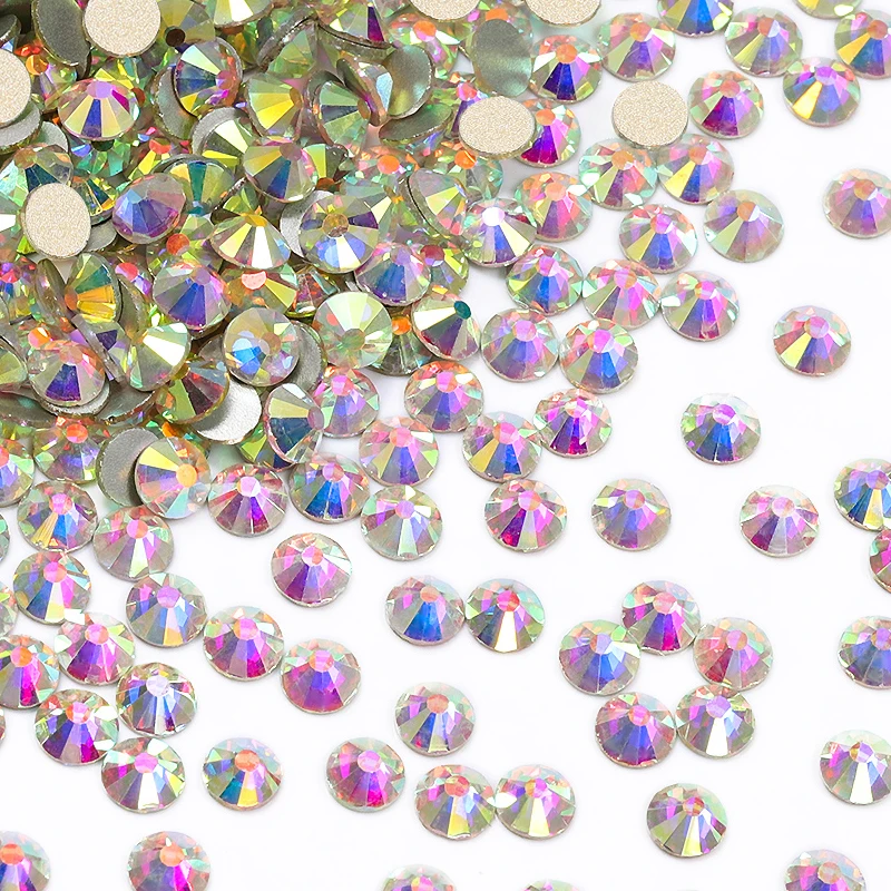 SS3-SS50 Top Quality Crystal Ab Golden Bottom Glitter Glass Rhinestones Non Hotfix Crystal Nail Diamond Art Decoration Gems