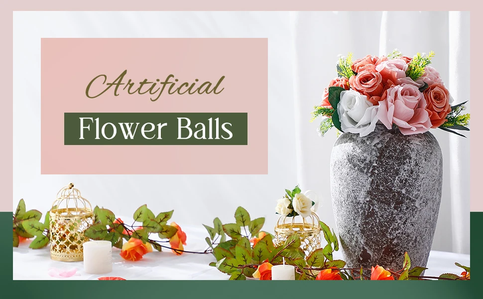4 Stück künstliche Blumen, Kugel, Tafeldekoration, Rosenkugel für Hochzeit, Blumenarrangements, Blumenstrauß, Party, Heimdekoration – Detail 1