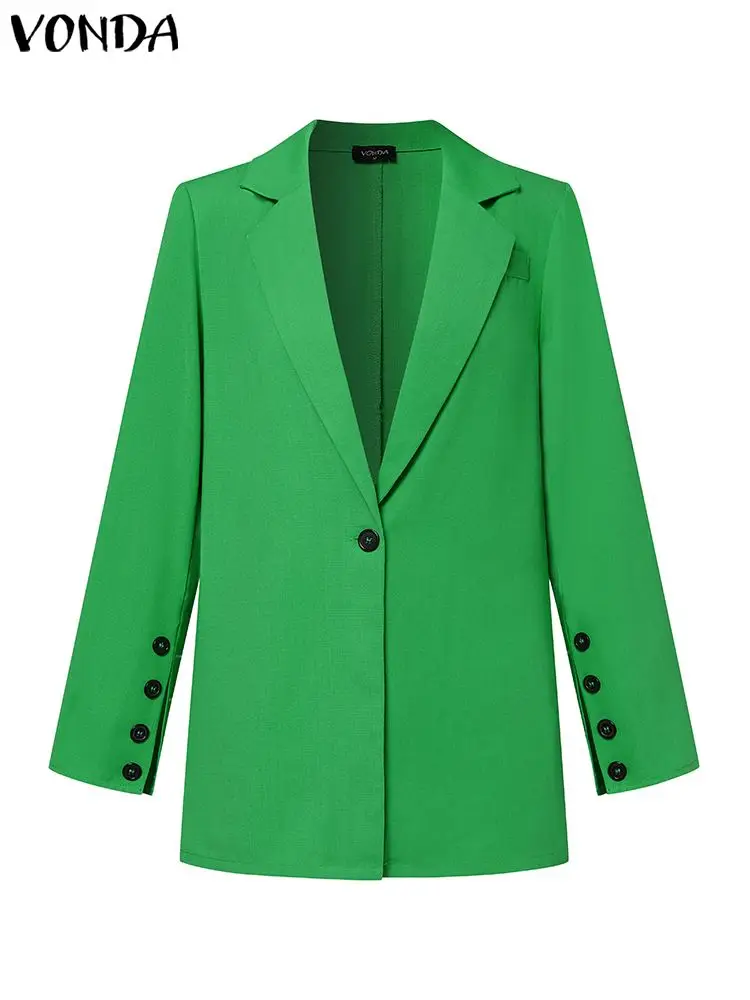 VONDA Women Casual Office Blazer 2023 Autumn Elegant Blazer Long Sleeve Lapel Collar One Button Coats Loose Solid Color Tops