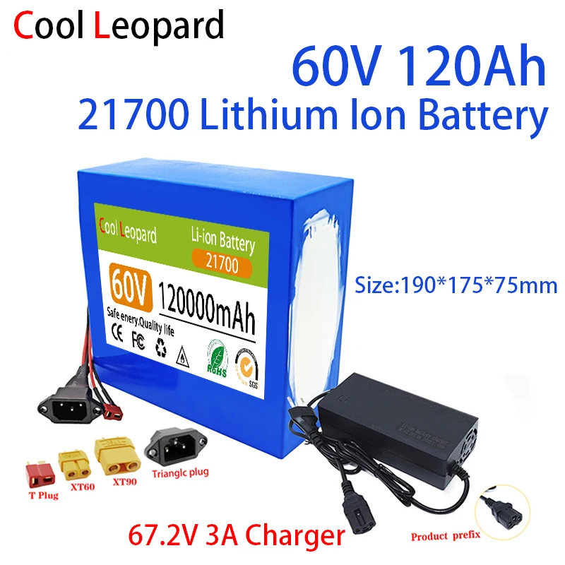 

16S4P 60V 120Ah Rechargeable Lithium Ion Battery Pack, for Electric Bicycle Scooter Motorcycle Li-ion Battery +67.2V Charger