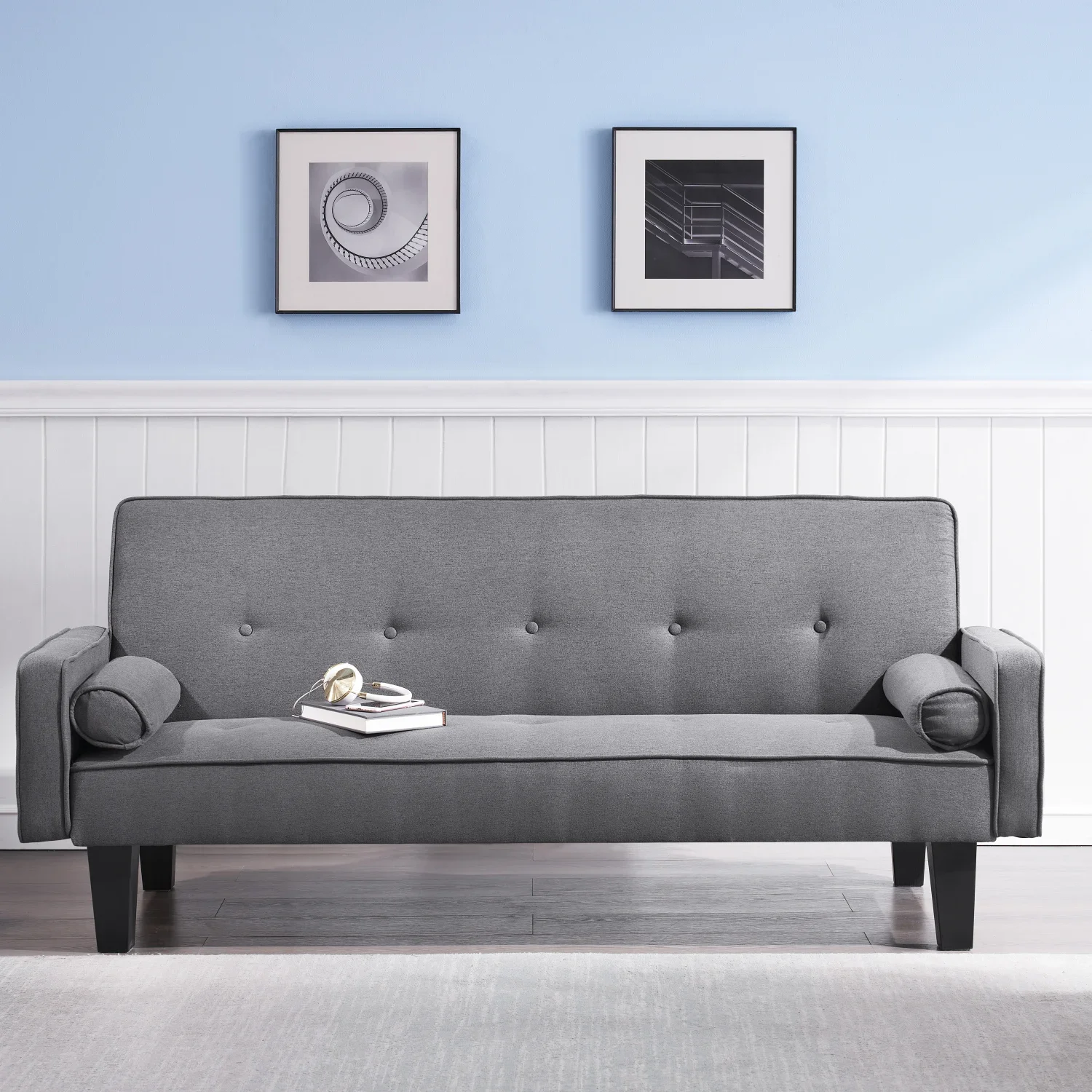 

Convertible Dark Grey Cotton Linen Sofa Bed for Family Living Room with Two Pillows - 72" Comfortable and StylishViewSet, Easily