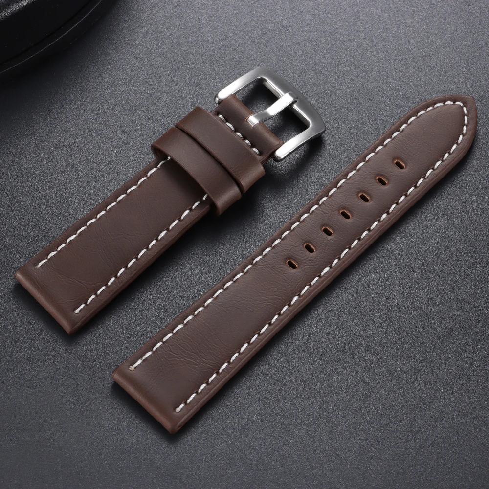 Vintage Leather Sport Watch Strap with Steel Pin Buckle - Brown/Black, Various Sizes